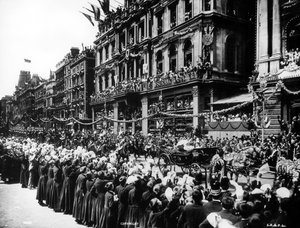 Carruaje de la Reina Victoria pasando por Cheapside durante su Procesión del Jubileo de Diamante, 1897